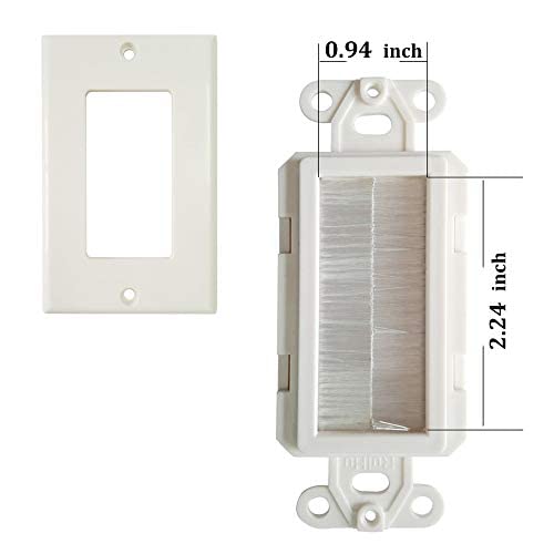 1 Gang Brush Wall Plate Decora Style White Brush Wall for Passing Through Speaker Wires/Coaxial/HDMI/Network/Phone/Audio/Video Cables, Pack of 12, White, 24 Screws Included