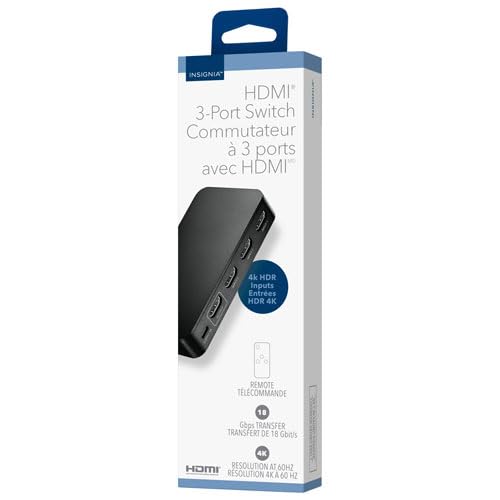 INSIGNIA TV, Monitor & Display Adapters – 4K Ultra HD, 60W Power Delivery, USB 3.0 5Gbps – Compatible with MacBook, iPad, Chromebook, Windows Laptops (3-Port HDMI Switch) 3-Port HDMI Switch