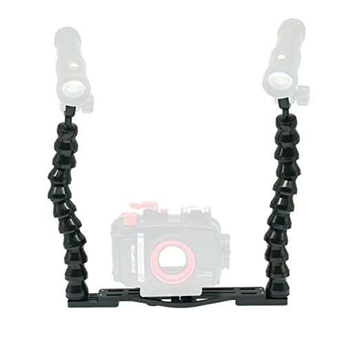 Nitescuba Dual Flexible Underwater Camera Tray - Handheld Stabilizer Rig Stand for GoPro, Sony RX100 & PT-059 Compact Camera Housing, Photography Stabilization Mount