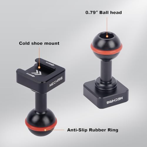 20mm Ball Head Cold Shoe Adapter, CNC Aluminum Camera Mount for DSLR Cameras, Phone Clamps, LED Lights, Microphones - Replacement for Mechrig Magic Arm Accessory(Cold Shoe Mount Ball Head 62009)