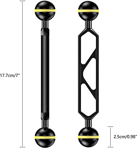 Seafrogs Aluminum Alloy Underwater Extension Arm, 1" Ball to YS Head Adapter, Carbon Fiber Dual Ball Arm for Strobe, Video Light, Diving Tray(DA-1-4PCS)