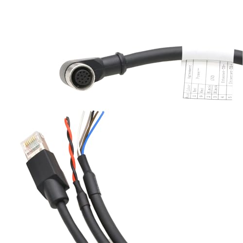 M12 12-pin Power Network Ethernet Data Cable for DJI Livox Mid-360 LiDAR Sensor to Computer Debug, Right Angle to RJ45 Flying Leads, 1m 1 m 1-to-3 splitter cable with angled M12 12-pin