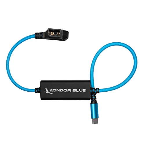 KONDOR BLUE | 16 Inch D-Tap to USB-C PD Power Delivery Cable, 2-Way | 100W Fast Charge, 5V 9V 12V PD, Smart D-Tap Reverse Polarity Protection for Mirrorless Cameras and Camera Rigs | Blue