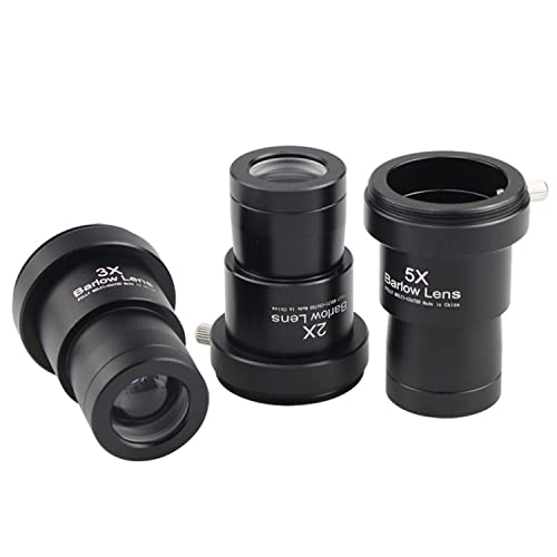 Telescope Barlow Lenses Kit 2X-3X-5X, 1.25 Inch Telescope Accessory, Fully Metal Multi Coated Broadband Green Film Barlow Lens for Astronomy Eyepiece
