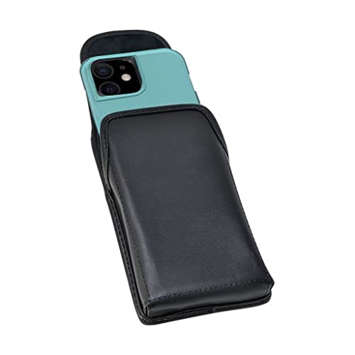 Turtleback Belt Clip for iPhone 16 Pro, 16e, 15 pro 14 Pro 13 Pro -Medium- Fits w/Shockproof Commuter Style Cases, Premium Black Leather, Vertical Belt Holder, Magnetic Closure HD Rotating Clip Medium Vertical - Leather w/ Metal Clip