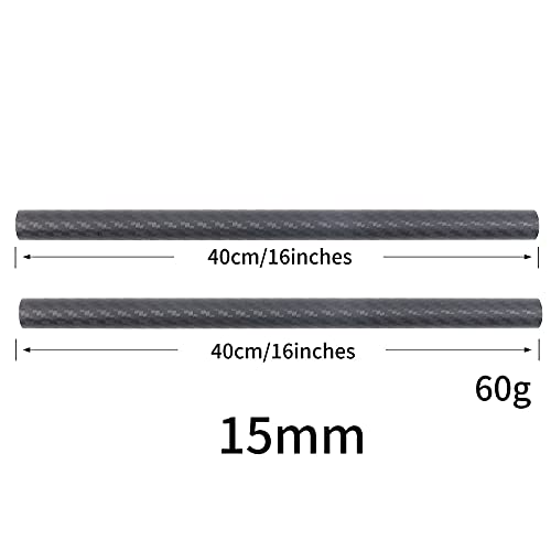 FocusFoto 15mm Carbon Fiber Rods 40cm/16inch Length for 15mm Rod Rail Support System DSLR Camera Rig (Pack of 2) Length 40cm/16inch Diameter 15mm