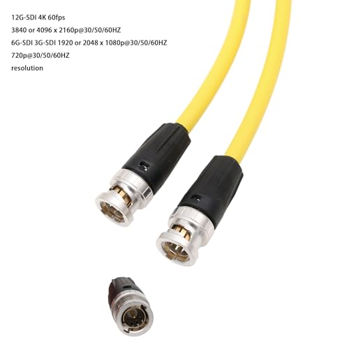 12G 4K SDI BNC Cable for Canon C400 C500 C300 V-Raptor Camera Ninja V SmallHD Portkeys Monitor Teradek Hollyland Vaxis, Yellow Canare 75 Ohm 50cm