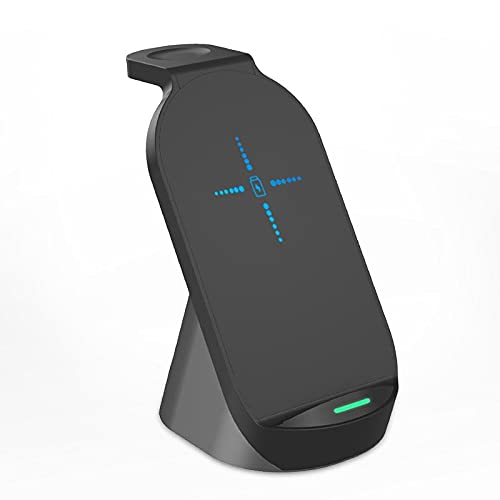 BoxWave Charger Compatible with Urbanista Atlanta - Compact Wireless MultiCharge Stand (10W), Wireless Qi Stand Charger Watch Earbuds - Jet Black