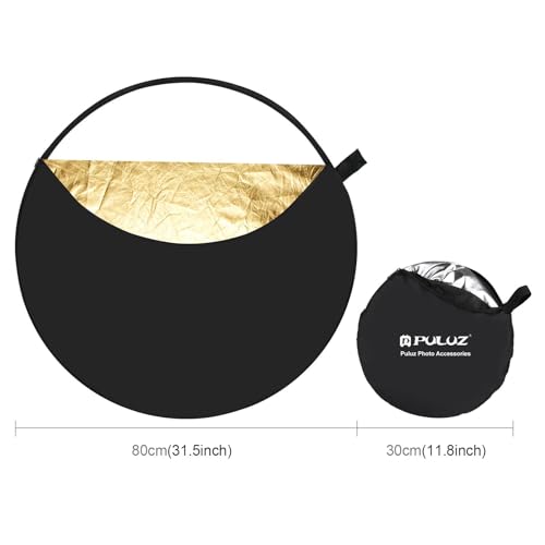 PULUZ 32inch/80cm Light Reflector Diffuser 5 in 1 Collapsible Multi Disc with Bag - Translucent, Silver, Gold, White and Black for Studio Photography Lighting Outdoor 80cm/32inch