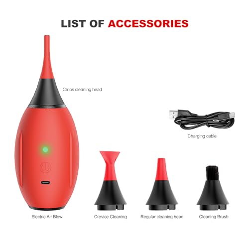 LENSGO Electric Air Blow,Camera Cleaning Kits with 4 Cleaning Heads for CMOS/Regular/Crevice Clean and Brush, 4.0kPa Dust Removal Type C Charge (Red) Red