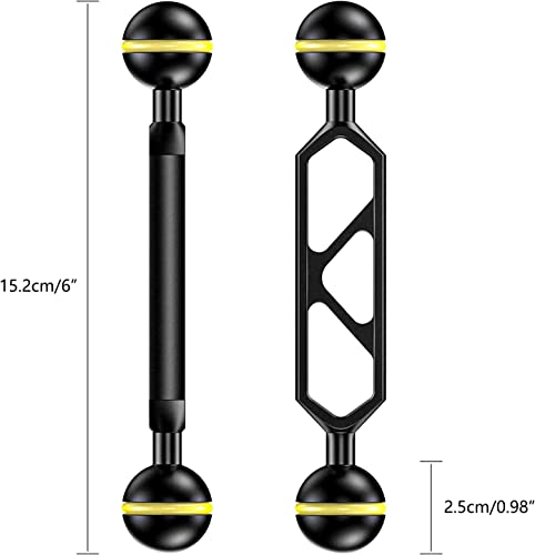 Seafrogs Aluminum Alloy Underwater Extension Arm, 1" Ball to YS Head Adapter, Carbon Fiber Dual Ball Arm for Strobe, Video Light, Diving Tray(AM-16-4PCS)