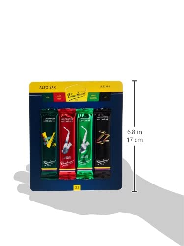 [AUSTRALIA] - Vandoren SRMIXA25 Alto Sax Jazz Reed Mix Card includes 1 each ZZ, V16, JAVA and JAVA Red Strength 2.5 