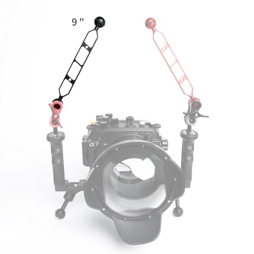 Black 9" Underwater Aluminum Alloy Extension Arm (2-Pack) - Dual Ball System with 1" Head Connector, Waterproof & Rustproof for Diving Camera Tray/Strobe/Video Light, Scuba Photography Gear 9" Extension Arm Black