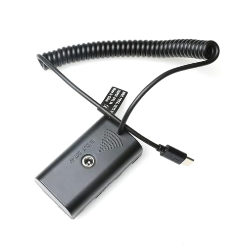 Uonecn NP-F Dummy Battery to USB C Coiled Power Cable with DC Output, 8.2V 4.5A Regulated Output for Sony NP-F550 F570 F970 Battery Adapter, for Atomos Ninja V Shinobi SmallHD Monitor, 16-40in Coiled Cable