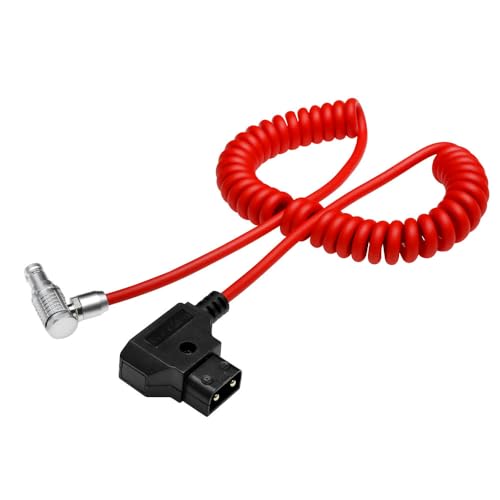 Alvin's Cables Right Angle 2 Pin Male to D-Tap Power Coiled Cable for Teradek SmallHD Z-CAM Blackmagic Pyxis, Ultra Soft Coiled Cable Ultra soft Red