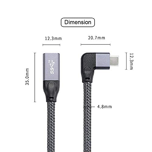 Chenyang USB C Cable,USB Type C Male to Female Extension Cable 90 Degree Angled with Sleeve for Phone Tablets Hard Drives Laptop Right Angled