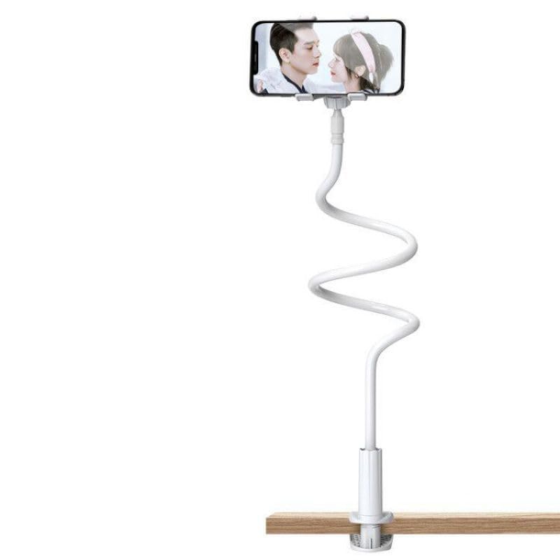 Gooseneck Phone Holder for Bed or Desk: Gooseneck Cell Phone Stand with 43.3 Inches Flexible Long Arm & Clamp | Headboard Phone Mount with Clip Fit for iPhone or Mobile Phone (White) White