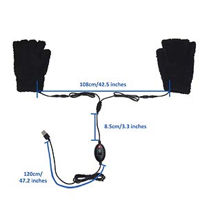 Obbomed MH-1020 USB 5V Composite Heating Element Warming Half Finger Stretchy Gloves – Connected to USB Port, PC, Laptop, Adapter for Power, Universal Size: 7.5 x 5 inches, Black