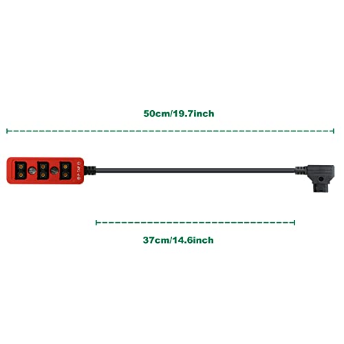 Alvin's Cables D-tap Splitter P-Tap HUB Cable Dtap Male to 3 Port D tap Female Splitter Cable with Screw Threads for ARRI RED Z CAM Cameras TILTA Steadicam IDX V-Mount Battery 50cm/19.7in red