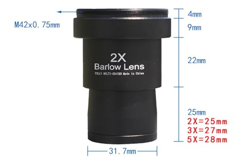 Telescope Barlow Lenses Kit 2X-3X-5X, 1.25 Inch Telescope Accessory, Fully Metal Multi Coated Broadband Green Film Barlow Lens for Astronomy Eyepiece