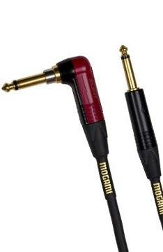 Mogami Gold INST Silent R-10 Guitar Instrument Cable, 1/4" TS Male Plugs, Gold Contacts, Right Angle silentPLUG to Straight Connectors, 10 Foot