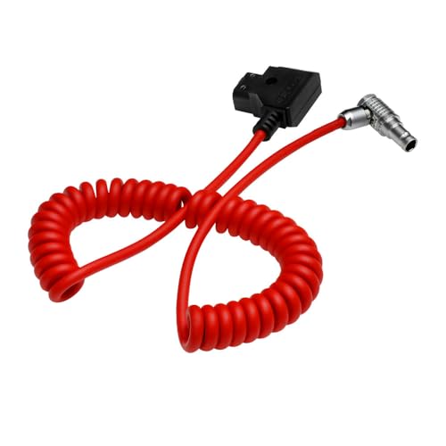 Alvin's Cables Right Angle 2 Pin Male to D-Tap Power Coiled Cable for Teradek SmallHD Z-CAM Blackmagic Pyxis, Ultra Soft Coiled Cable Ultra soft Red