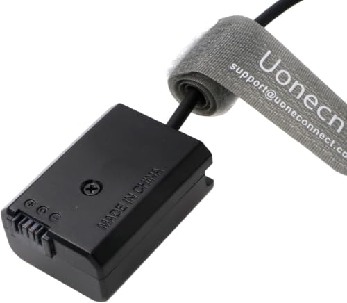 Uonecn NP-FW50 Dummy Battery to D-Tap Coiled Power Cable, 8V Camera Power Cord for Sony Alpha a7 a7R a7S a7II A6000 Series Cameras, Stretchable 12-36in A7 spring cable