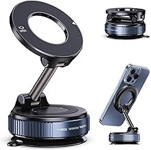 Vacuum Lock Magnetic Car Phone Mount, Universal Holder for All Phones, Anti-Vibration Strong Magnet 360° Foldable Holder for Dashboard, Windshield, Mirror & Gym, Compatible with Magsafe