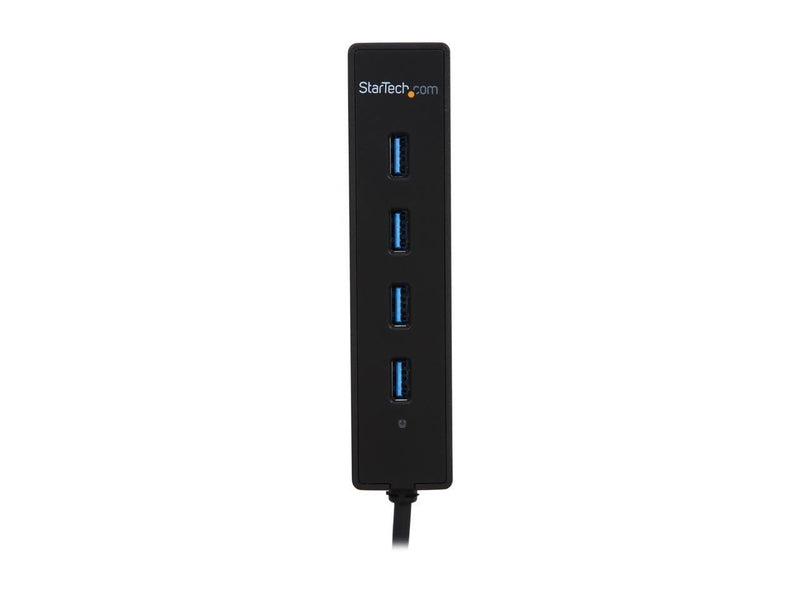 StarTech 4-Port USB 3.0 Hub 5Gbps with Built-in Cable (ST4300PBU3) | SuperSpeed laptop hub, Portable splitter, Mini-USB hub, Built-in cable, Flexible desk placement, Backward compatible Black 4 x SuperSpeed USB-A with Built in Cable