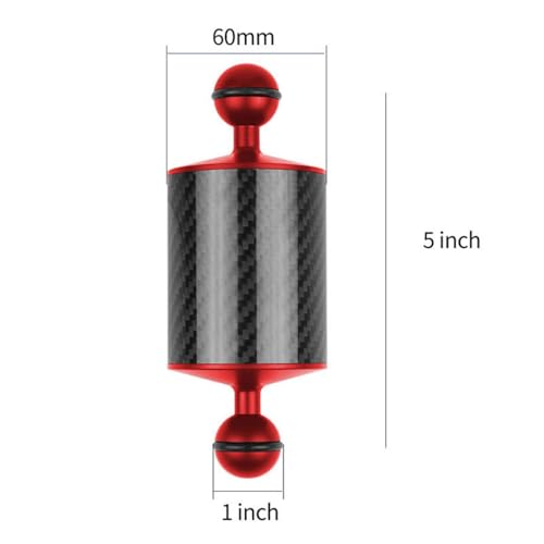 D60mm Carbon Fiber Float Arm for Ultralight, Aquatic Arm,Dual Ball Lightweight Buoyancy Arm for Underwater Camera,Diving Tray, Video Light, and Strobe (red, D60mm 5 inch) red