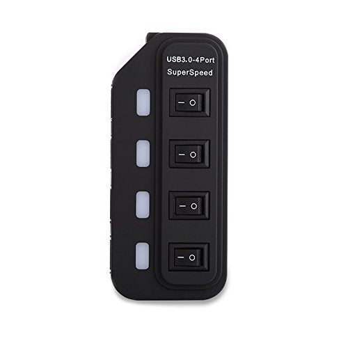 axGear USB 3.0 HUB 4 Port High Speed Data Transfer with Power Adapter LED On/Off Switch