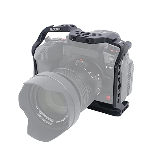 NICEYRIG GH7 GH6 Camera Cage for Panasonic Lumix GH7/GH6, DSLR Stabilizer Videomaking Rig Streamline Full Cage with Comfortable Grip, Quick Release Bottom Plate for Arca-Standard - 518