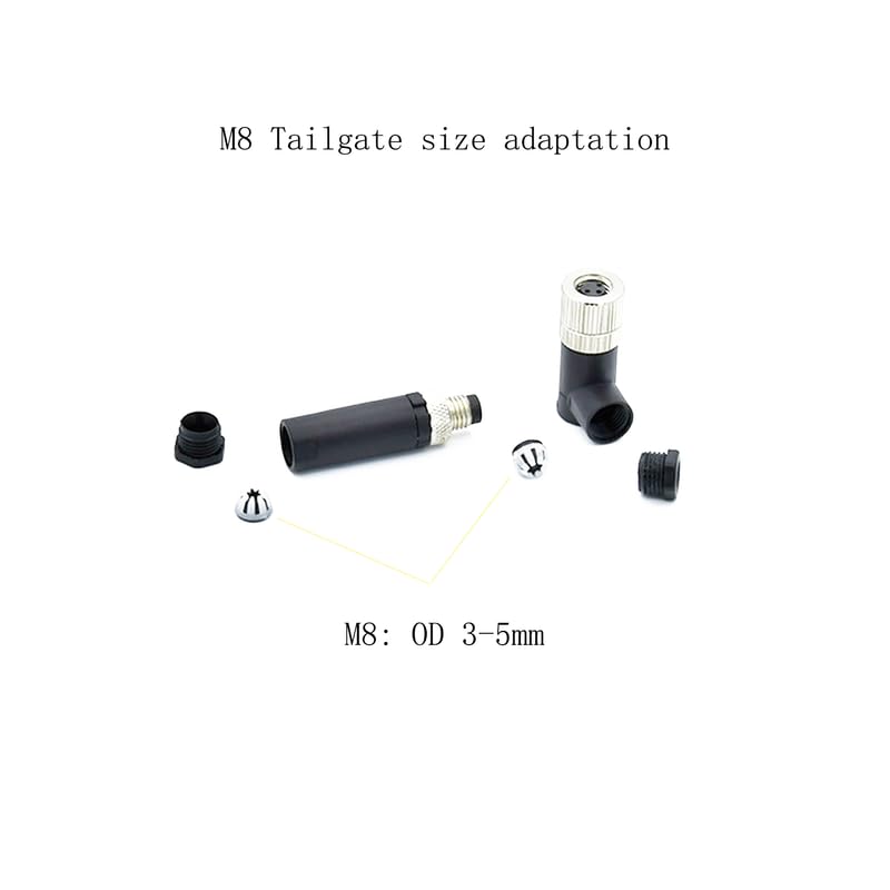 Pack of 5 M8 3-pin plug round connectors, on-site mounted with 8 mm wired sensor, industrial round plug IP67 unshielded code straight plug 60 V 4 A M8 Männlicher