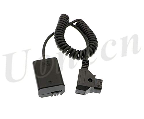 Uonecn NP-FW50 Dummy Battery to D-Tap Coiled Power Cable, 8V Camera Power Cord for Sony Alpha a7 a7R a7S a7II A6000 Series Cameras, Stretchable 12-36in A7 spring cable