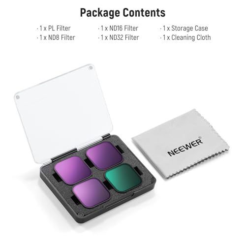 NEEWER PL ND Filter Compatible with GoPro Hero 13 12 11 10 9 Black, 4 Pack PL ND8 ND16 ND32 HD Multicoated Slim Neutral Density Polarizer Lens Filter Kit Action Camera Accessory, FL-GP18 Plastic Frame 4 Packs ND+PL