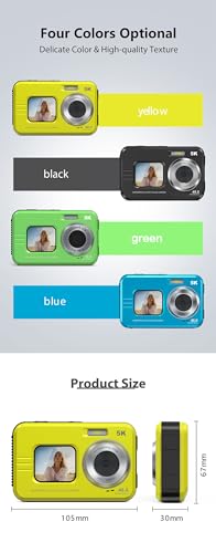 Mercanova 5K Underwater Camera, Waterproof, 48MP, Dual Screen, Green