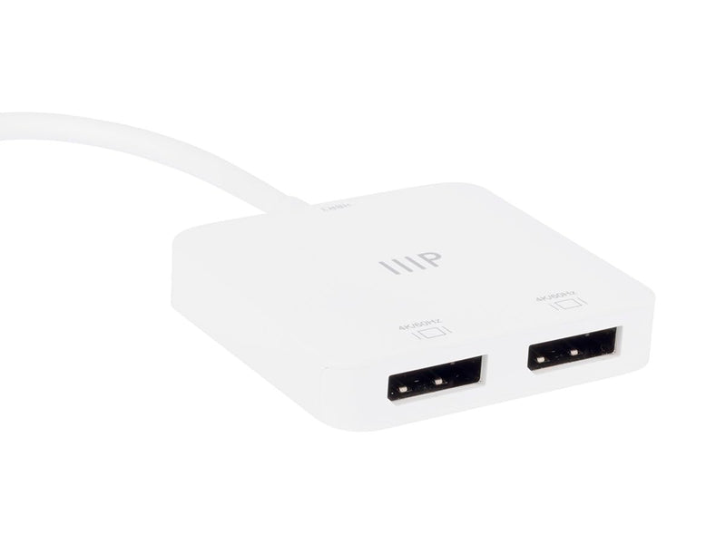 Monoprice USB-C to Dual 4K DisplayPort Adapter (Dual 4K@60Hz) HDR, Supports MST, SST, and Mirror Modes, Portable, Compatible with Thunderbolt 3 Devices with Windows and MacOS