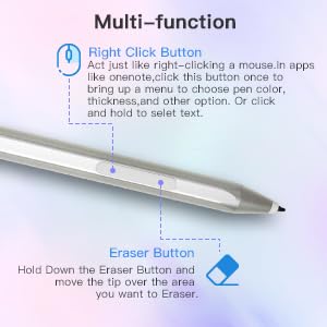 Surface Stylus Pen for Microsoft Surface Pro 11/X/9/8/7/6/5/4/3, Surface Go 4/3/2, Surface Laptop/Studio/Book Series, Pen with Level 1024 Pressure, Eraser & Right-Click, Palm Rejection (Silver) Silver