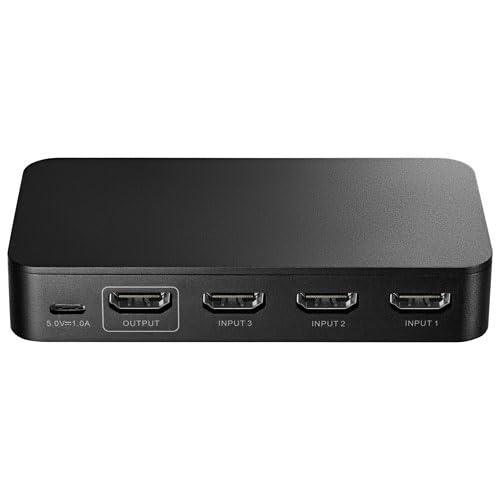 INSIGNIA TV, Monitor & Display Adapters – 4K Ultra HD, 60W Power Delivery, USB 3.0 5Gbps – Compatible with MacBook, iPad, Chromebook, Windows Laptops (3-Port HDMI Switch) 3-Port HDMI Switch