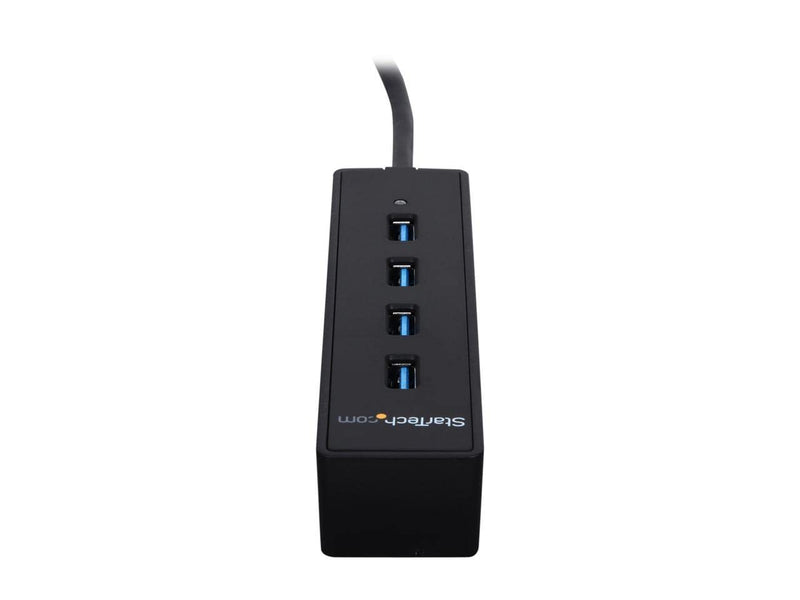 StarTech 4-Port USB 3.0 Hub 5Gbps with Built-in Cable (ST4300PBU3) | SuperSpeed laptop hub, Portable splitter, Mini-USB hub, Built-in cable, Flexible desk placement, Backward compatible Black 4 x SuperSpeed USB-A with Built in Cable