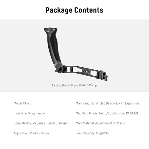 NEEWER Basic Adjustable Gimbal Sling Handle Grip Compatible with DJI Ronin RS4Mini RS4 RS4Pro RS3 Mini RS 3 Pro RS2 RSC 2 Stabilizer, Ergonomic Handgrip Low Angle Shots Accessories Expansion, CA143