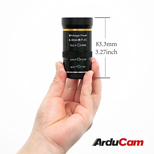 Arducam 8-50mm C-Mount Zoom Lens for IMX477 Raspberry Pi HQ Camera, with C-CS Adapter, Industrial Telescope Lens 2.8-12mm Focal Length