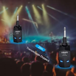 [AUSTRALIA] - LEKATO Wireless Guitar System 2.4GHz Audio Guitar Transmitter Receiver with 4 Channels Rechargeable Guitar Wireless System for Guitar Bass Electric Instruments Practise/Performance(WS-80) 