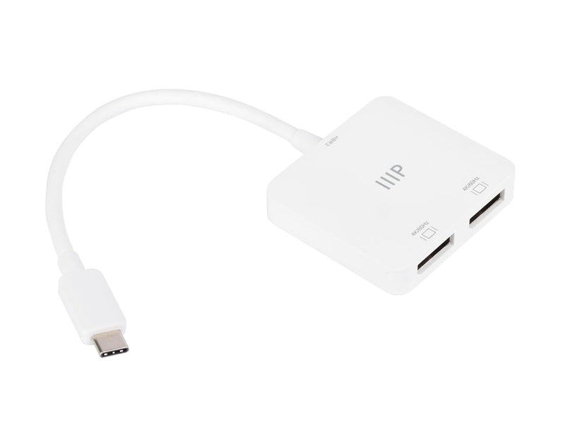 Monoprice USB-C to Dual 4K DisplayPort Adapter (Dual 4K@60Hz) HDR, Supports MST, SST, and Mirror Modes, Portable, Compatible with Thunderbolt 3 Devices with Windows and MacOS