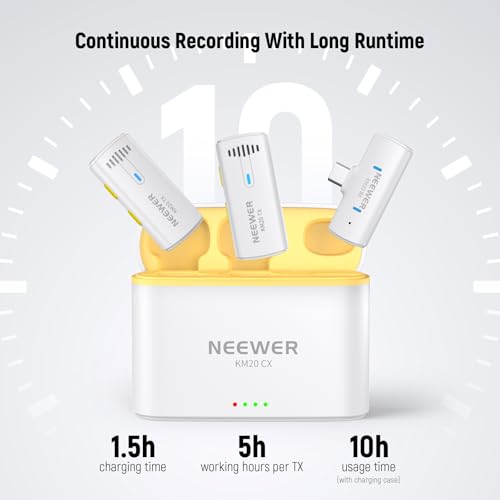 NEEWER Wireless Lavalier Microphone System for iPhone, Mini Clip on Lapel Mic Set with 2 USB C Transmitters/4 Receivers/OTG Adapter Compatible with iPhone Android Phone Computer Tablet, White, KM20 White KM20