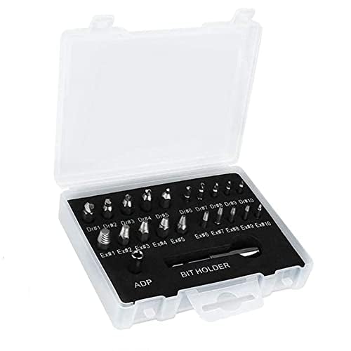 Treki 22 Pieces Damaged Screw Extractor Professional Left Extractor, HSS Broken Screw Remover Extractor Kit with 6.35 mm Bit Holder, Screw Remover for Remover, Stripped 2-12 mm Screws