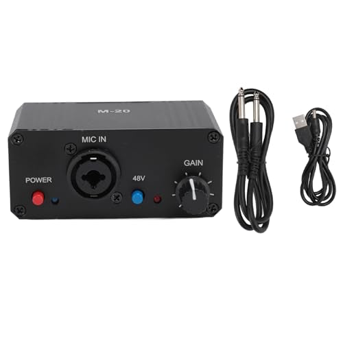 Microphone Preamp, High Gain 48V Power XLR Output Mic Preamplifier for Dynamic and Condenser Microphones Booster