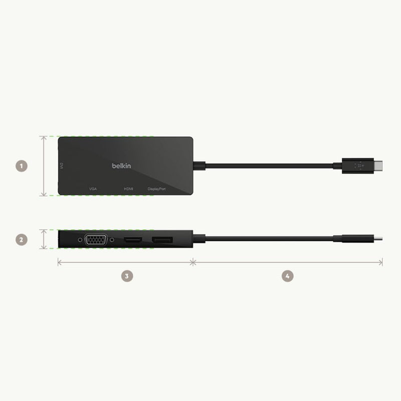 [AUSTRALIA] - Belkin Adpt,Usbc-Hdmi,Vga,Dvi,Dsplypt,Blk USB-C to VGA/DVI/HDMI/DisplayPort 