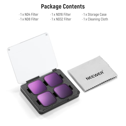 NEEWER ND Filter Compatible with GoPro Hero 13 12 11 10 9 Black, 4 Pack ND4 ND8 ND16 ND32 Neutral Density Lens Filter Kit HD Multicoated Slim Action Camera Accessory, FL-GP9 Plastic Frame 4 Packs ND
