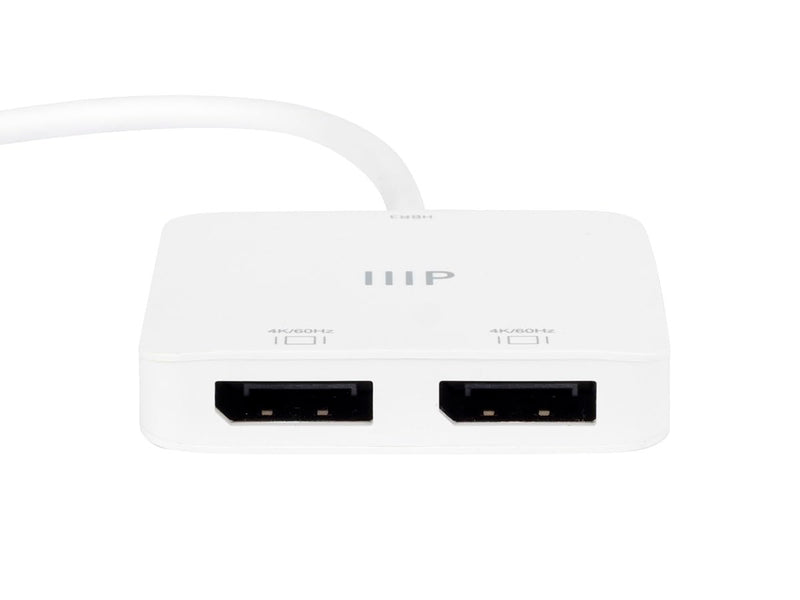 Monoprice USB-C to Dual 4K DisplayPort Adapter (Dual 4K@60Hz) HDR, Supports MST, SST, and Mirror Modes, Portable, Compatible with Thunderbolt 3 Devices with Windows and MacOS